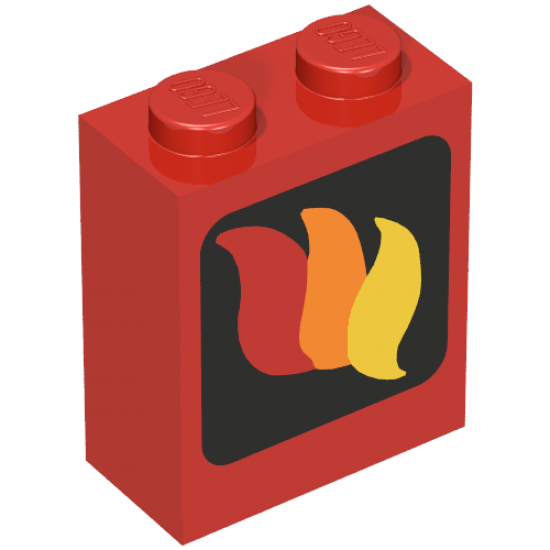 Brick 1 x 2 x 2 with Inside Axle Holder with Fire Logo Pattern