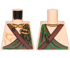 Torso Bare Chest Muscles with Dark Green Tartan Kilt, Dark Brown Diagonal Belt and Batman Logo in Yellow Oval Pattern