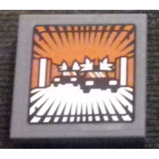 Tile 2 x 2 with 2 Police Cars with Flashing Lights Pattern (Sticker) - Set 76023