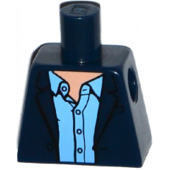 Torso Open Suit Jacket with Medium Blue Shirt Open Collar Pattern