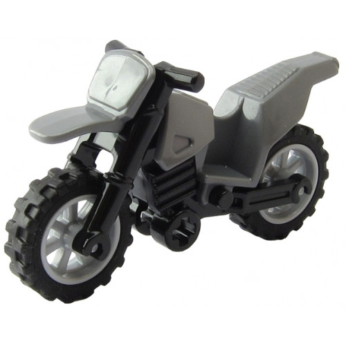 Riding Cycle Motorcycle Dirt Bike with Black Chassis (Long Fairing Mounts) and Light Bluish Gray Wheels