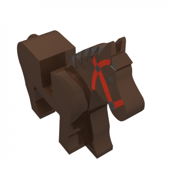 Horse with Black Eyes, Red Bridle, Black Mane Pattern
