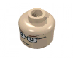 Minifigure, Head Glasses Rectangular, Brown Thin Eyebrows, Smile Pattern - Blocked Open Stud