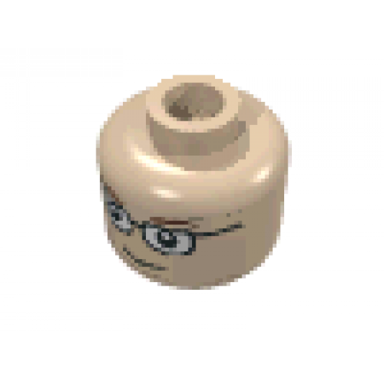 Minifigure, Head Glasses Rectangular, Brown Thin Eyebrows, Smile Pattern - Blocked Open Stud