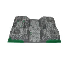 Baseplate, Raised 32 x 48 x 6 with 4 Corner Pits with Dark Bluish Gray and Light Bluish Gray Rock Pattern