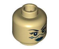 Minifigure, Head Female SW Barriss Offee, Blue Lips, Blue Tattoo Pattern - Blocked Open Stud
