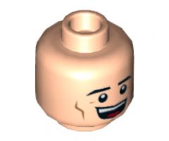 Minifigure, Head Dual Sided Black Eyebrows, Dark Orange Cheek Lines, Open Mouth Smile / Sheepish Grin Pattern - Hollow Stud