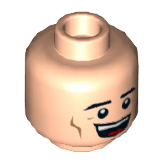 Minifigure, Head Dual Sided Black Eyebrows, Dark Orange Cheek Lines, Open Mouth Smile / Sheepish Grin Pattern - Hollow Stud