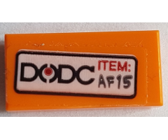 Tile 1 x 2 with 'DODC' and 'ITEM: AF15' Pattern (Sticker) - Set 76082