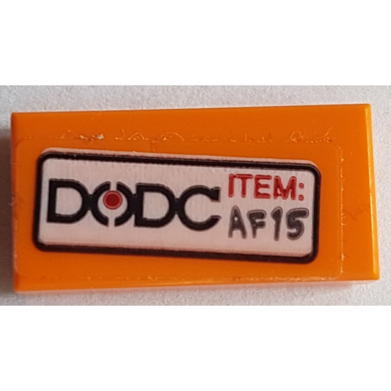 Tile 1 x 2 with 'DODC' and 'ITEM: AF15' Pattern (Sticker) - Set 76082