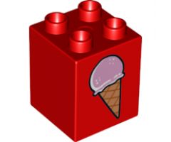 Duplo, Brick 2 x 2 x 2 with Ice Cream Cone and Dropped Ice Cream Cone on Reverse Pattern