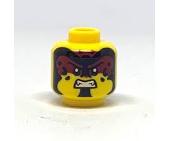 Minifigure, Head Dual Sided Black and Dark Red Forehead Makeup, Black Spots and Chin, Grin / Fierce with Fangs Pattern - Hollow Stud