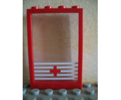 Window 1 x 4 x 5 with Trans-Clear Glass with 5 White Stripes and Red Cross Pattern (Sticker) - Set 6380