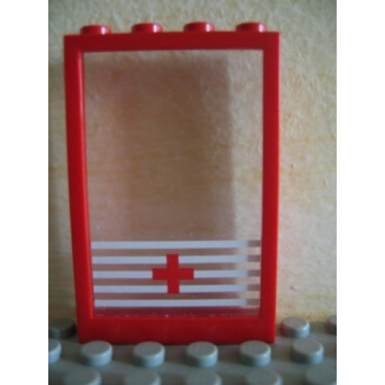 Window 1 x 4 x 5 with Trans-Clear Glass with 5 White Stripes and Red Cross Pattern (Sticker) - Set 6380