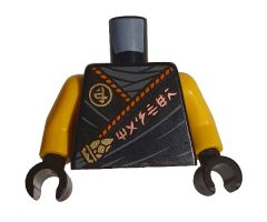 Torso Tunic, Dark Bluish Gray Shirt, Orange Hem, Copper and Gold 'MASTER' and Gold Gorilla Pattern / Yellow Arms / Black Hands