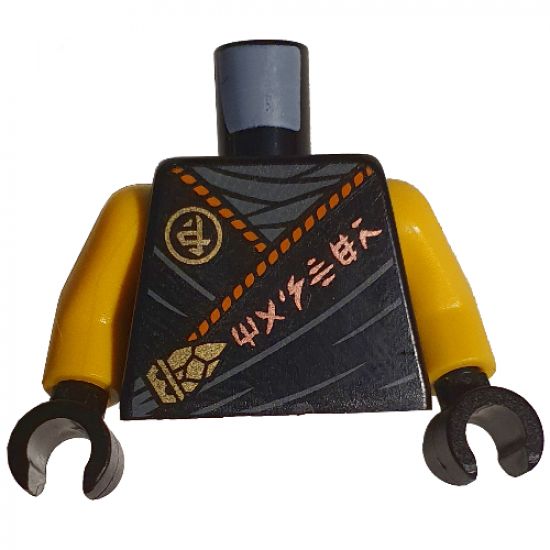 Torso Tunic, Dark Bluish Gray Shirt, Orange Hem, Copper and Gold 'MASTER' and Gold Gorilla Pattern / Yellow Arms / Black Hands