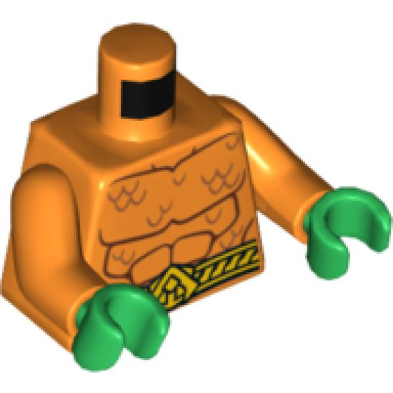 Torso Bare Chest with Muscles Outline, Scales and Belt on Front and Back Pattern / Orange Arms / Green Hands