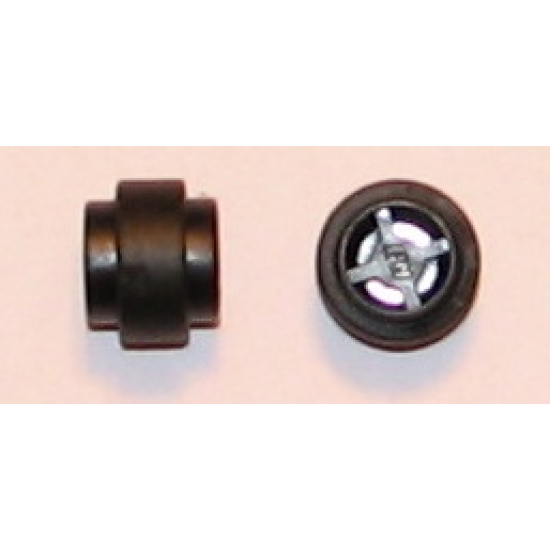 Wheel & Tire Assembly 11mm D. x 12mm, Hole Notched for Wheels Holder Pin with Black Tire 14mm D. x 6mm Solid Smooth (6014b / 50945)