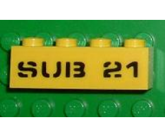 Brick 1 x 4 with Black 'SUB 21' Pattern (Sticker) - Set 7774