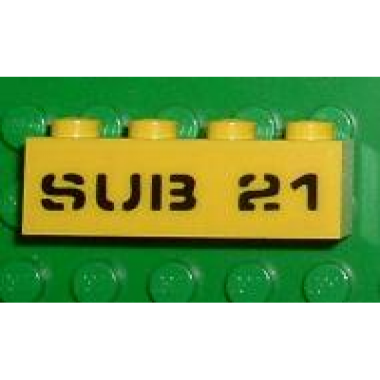 Brick 1 x 4 with Black 'SUB 21' Pattern (Sticker) - Set 7774