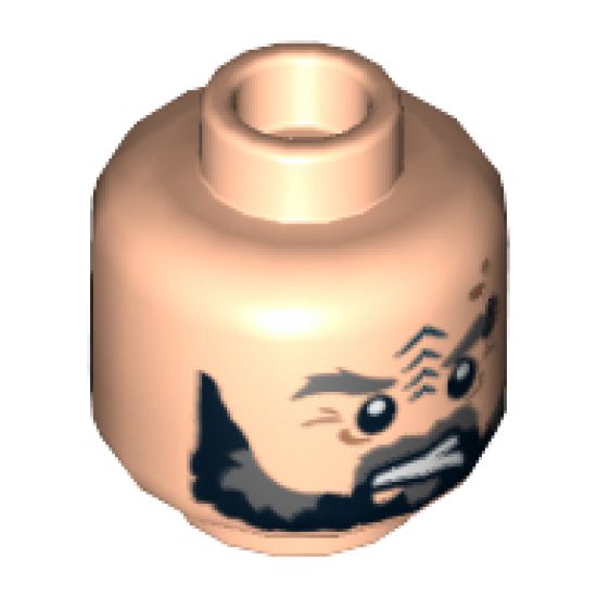 Minifigure, Head Dual Sided LotR Beard, Tattoo and Eyebrow Ring Angry / Surprised Pattern - Hollow Stud
