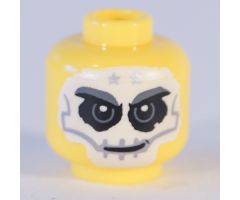 Minifigure, Head Alien with White Full Face Skull Tattoo, 2 Silver Stars on Forehead, Black Dots Hair on Back Pattern - Hollow Stud