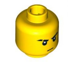 Minifigure, Head Male Stern Eyebrows (one Scarred), White Pupils, Brown Chin Dimple Pattern - Blocked Open Stud