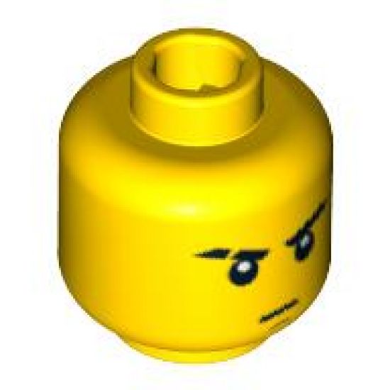 Minifigure, Head Male Stern Eyebrows (one Scarred), White Pupils, Brown Chin Dimple Pattern - Blocked Open Stud