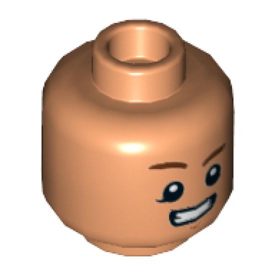 Minifigure, Head Brown Eyebrows, Raised Right Eyebrow, Chin Dimple, Smile with Teeth Pattern (SW Rowan) - Hollow Stud