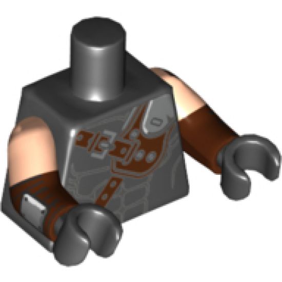 Torso Reddish Brown and Silver Crossbelt Pattern / Reddish Brown Arms with Light Nougat Short Sleeves, Silver Plates Pattern / Black Hands