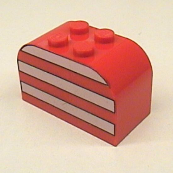 Slope, Curved 4 x 2 x 2 Double with Four Studs with White Stripes Pattern