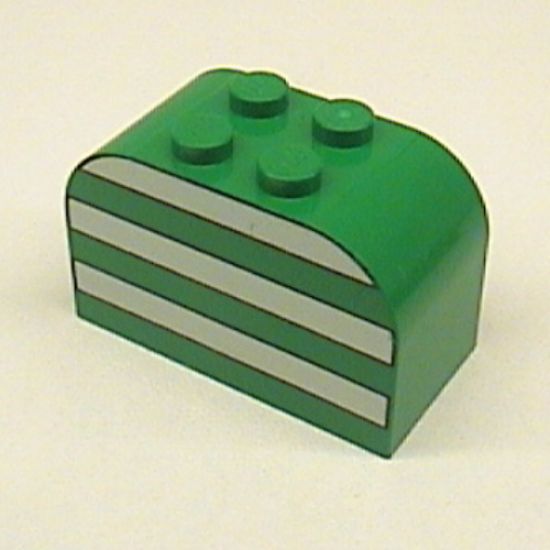 Slope, Curved 4 x 2 x 2 Double with Four Studs with White Stripes Pattern