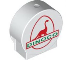 Duplo, Brick 1 x 3 x 2 Round Top Road Sign with Red Dinosaur and 'DINOCO' Pattern