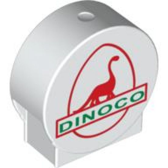 Duplo, Brick 1 x 3 x 2 Round Top Road Sign with Red Dinosaur and 'DINOCO' Pattern