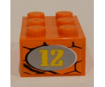 Brick 2 x 3 with Number '12' in Light Gray Oval on Snakeskin Background Pattern on End Model Right Side (Sticker) - Set 8158