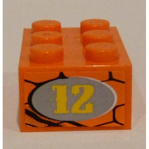 Brick 2 x 3 with Number '12' in Light Gray Oval on Snakeskin Background Pattern on End Model Right Side (Sticker) - Set 8158