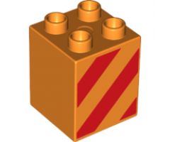 Duplo, Brick 2 x 2 x 2 with Red Diagonal Stripes Pattern