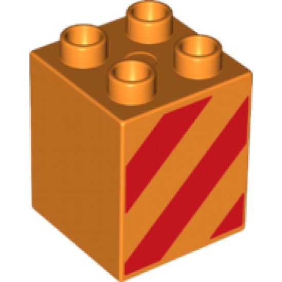 Duplo, Brick 2 x 2 x 2 with Red Diagonal Stripes Pattern