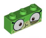 Brick 1 x 3 with Cat Face Wide Eyes and Olive Green Lower Eyelid, Sick Expression with Closed Mouth Pattern (Queasy Unikitty)