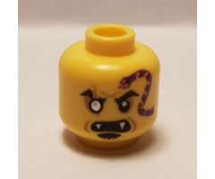 Minifigure, Head Dark Purple Snake Tattoo, Gold Right Eye, Open Mouth with Fangs, Black Soul Patch Pattern - Hollow Stud