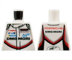 Torso Race Suit with 'PORSCHE DMG MORI' and Black, Red and Light Bluish Gray Stripe on Front and Back Pattern