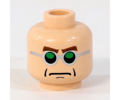 Minifigure, Head Glasses, Green and Silver, Brown Arched Eyebrows, Frown Pattern (Dr. Octopus) - Blocked Open Stud