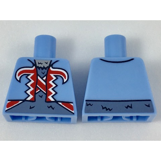 Torso Vest with Red and White Trim over Sand Blue Hairy Chest Pattern