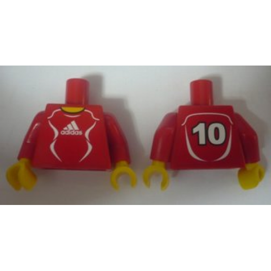 Torso Soccer Adidas Logo, Red and White No. 10 Pattern (Stickers) / Red Arms / Yellow Hands