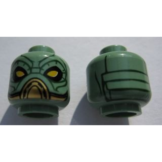 Minifigure, Head Dual Sided Alien with SW Embo, Large Yellow Eyes / Black Lines Pattern - Blocked Open Stud