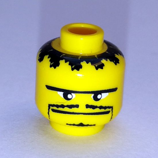 Minifigure, Head Moustache Thin, Small Goatee, Straight Unibrow Pattern - Blocked Open Stud