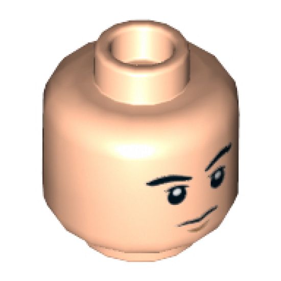 Minifigure, Head Dual Sided Black Eyebrows, Chin Dimple, Frown / Angry Pattern - Hollow Stud