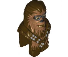 Minifigure, Head, Modified SW Wookiee with Double Bandolier and Pouch, Chewbacca with Dark Tan Face Fur, Teeth and Goggles Pattern