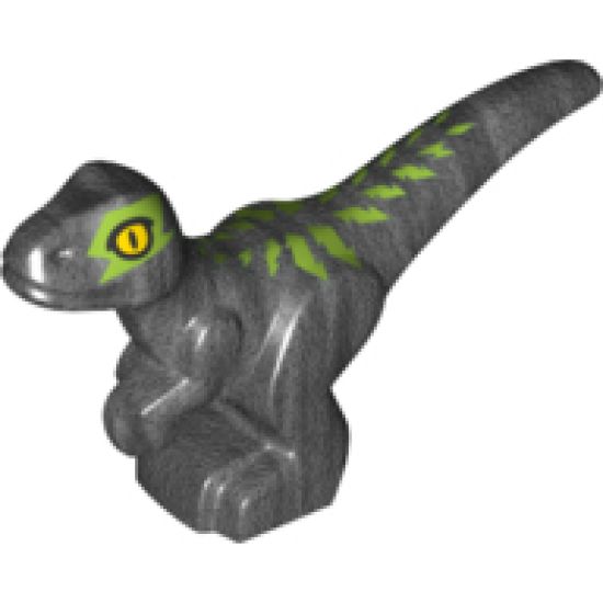 Animal, Dinosaur Baby Standing with Lime Markings and Yellow Eyes Pattern