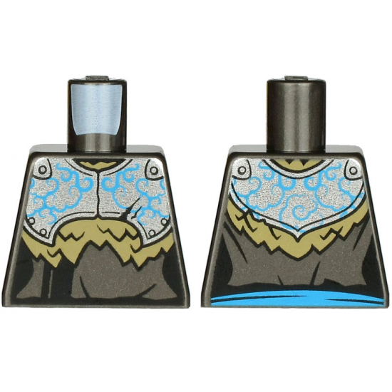 Torso Armor, Silver Plate with Dark Azure Curly Lines over Robe and Dark Tan Fur Pattern
